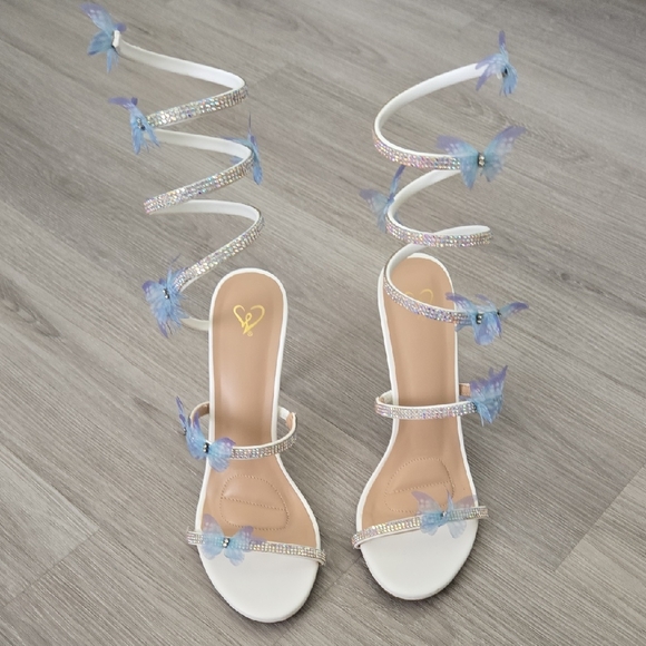 Shoes - Elegant White Butterfly Heels